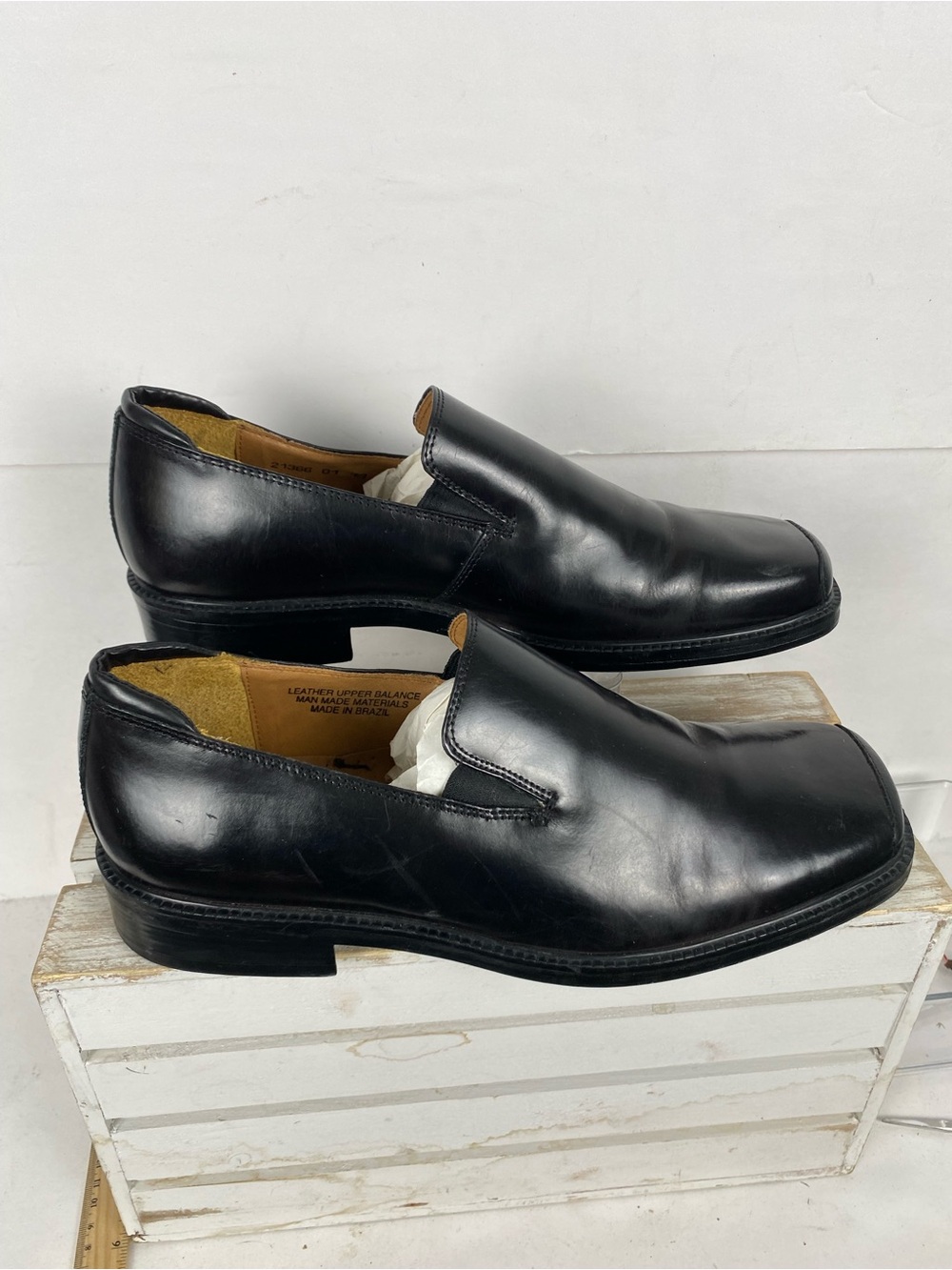 Stacy Adams slip-on dress loafers in black leather square toe Men’s size 13M